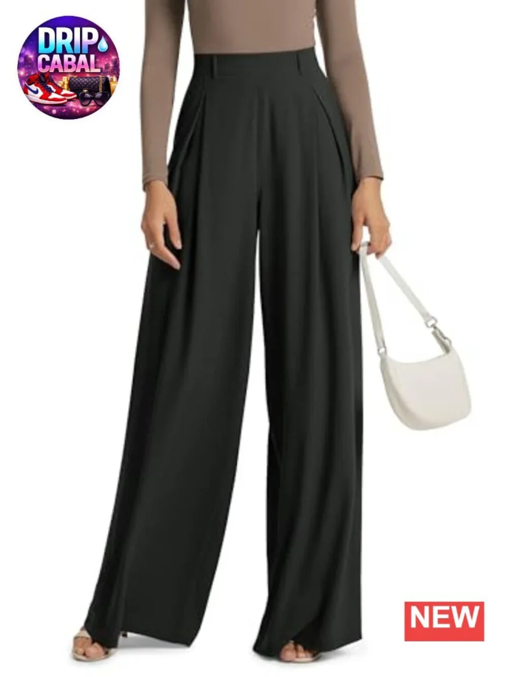 Pleated High Waist Wide Leg Pants for Women Flowy Trousers with Pockets